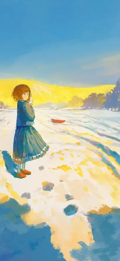 4k冬日壁纸 - 女孩 - 手绘 - 树木「哲风壁纸」