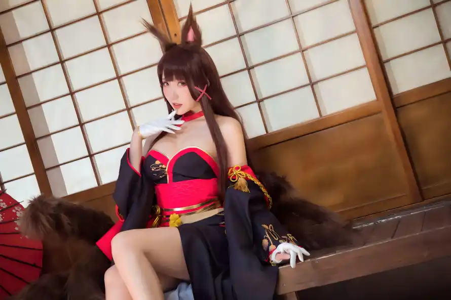 8k兽耳壁纸-和服 - 坐姿-红衣「哲风壁纸」