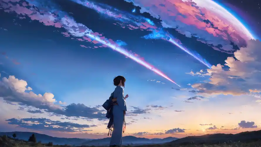 6k云朵壁纸-天空 - 山峦-彗星「哲风壁纸」
