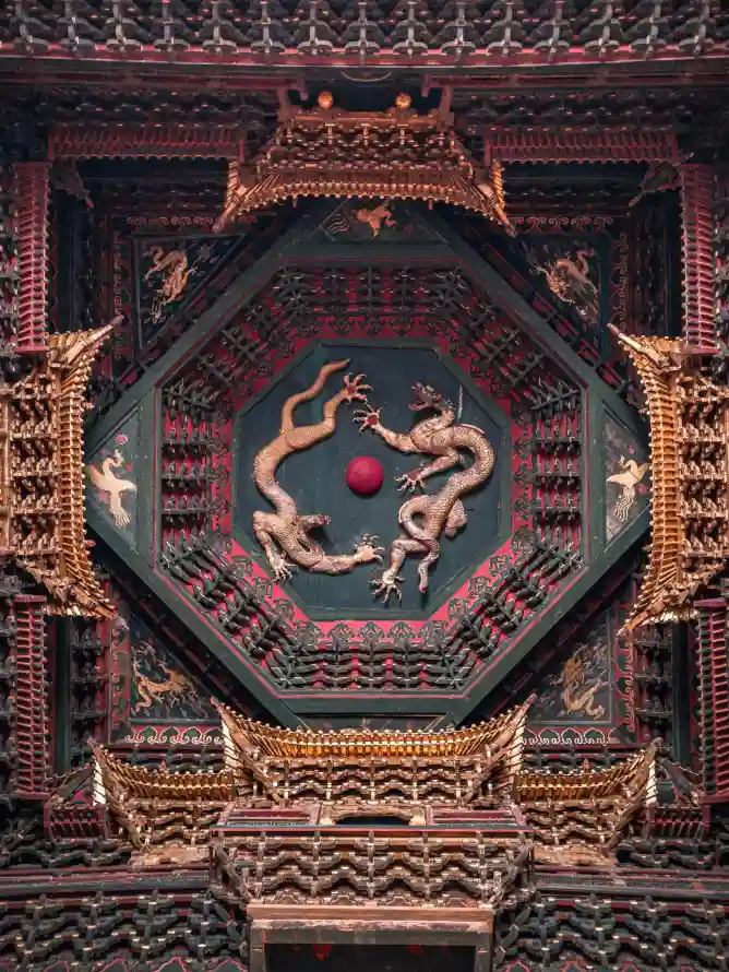 4k大同壁纸 - 山西 - 木雕 - 红色「哲风壁纸」