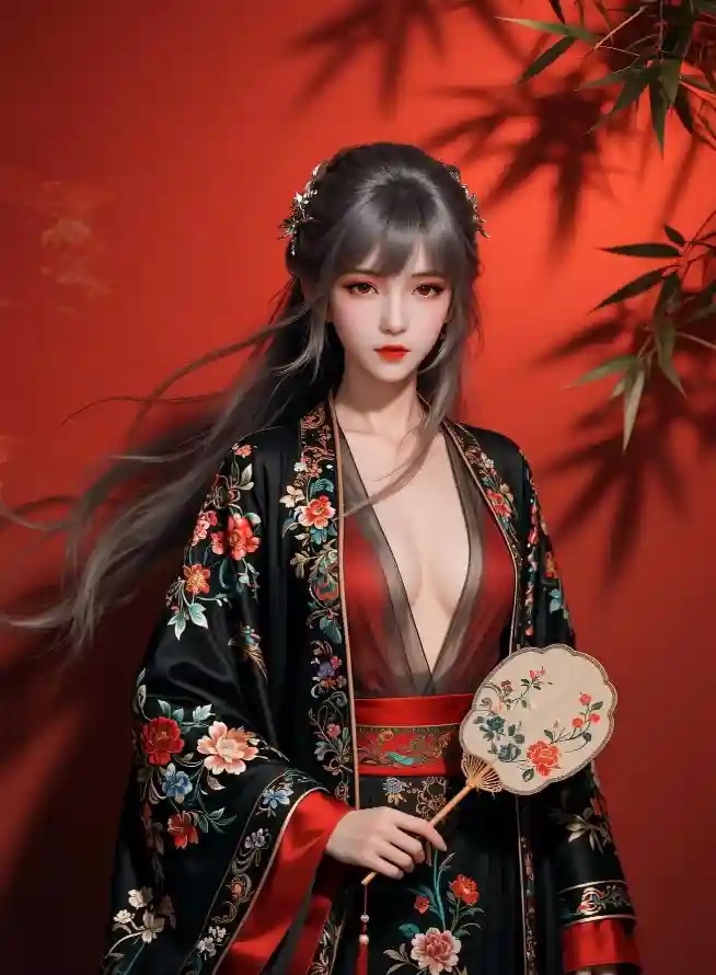 4k发饰壁纸 - 团扇 - 性感 - 深V「哲风壁纸」