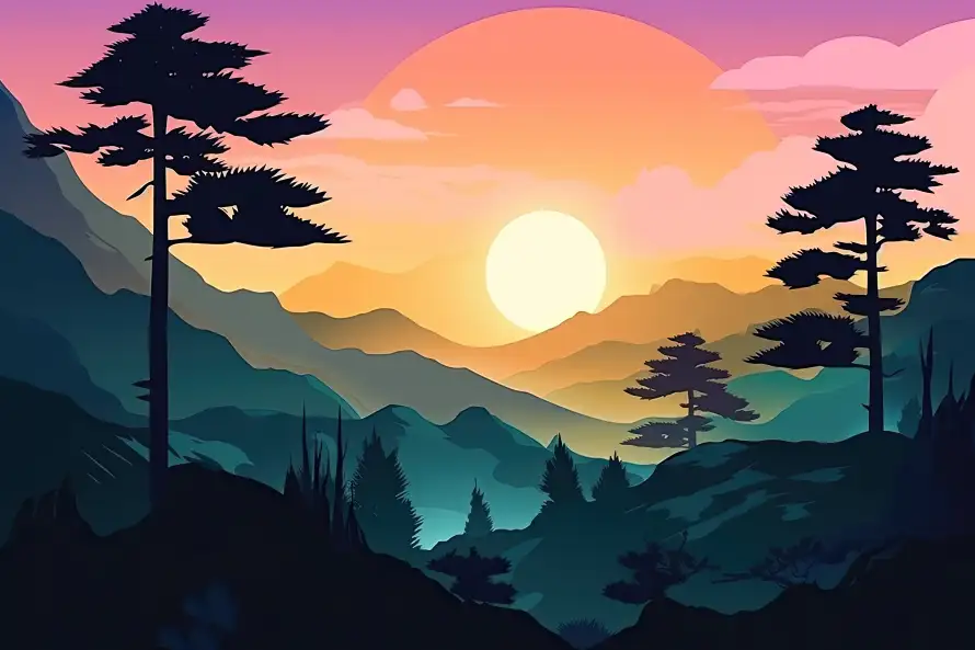 5k剪影壁纸-夕阳 - 天空-山川「哲风壁纸」