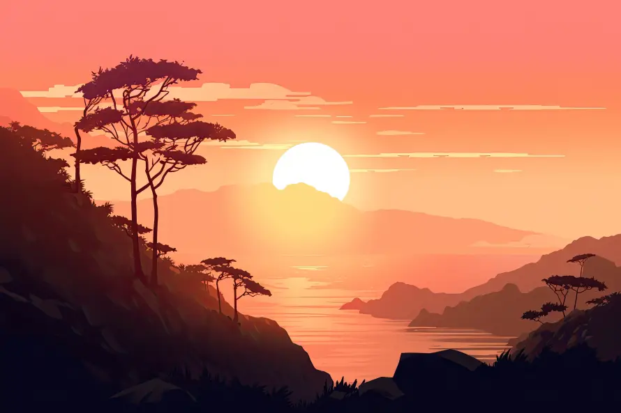 5k剪影壁纸-夕阳 - 层峦-山峦「哲风壁纸」