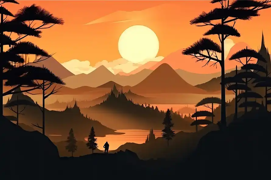 5k剪影壁纸-夕阳 - 宁静-山峰「哲风壁纸」