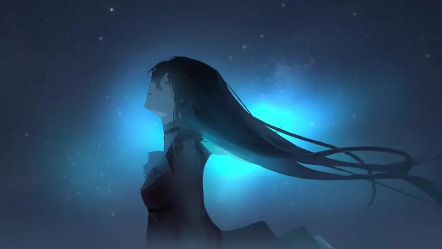 4k剪影壁纸-夜晚 - 孤独-少女「哲风壁纸」
