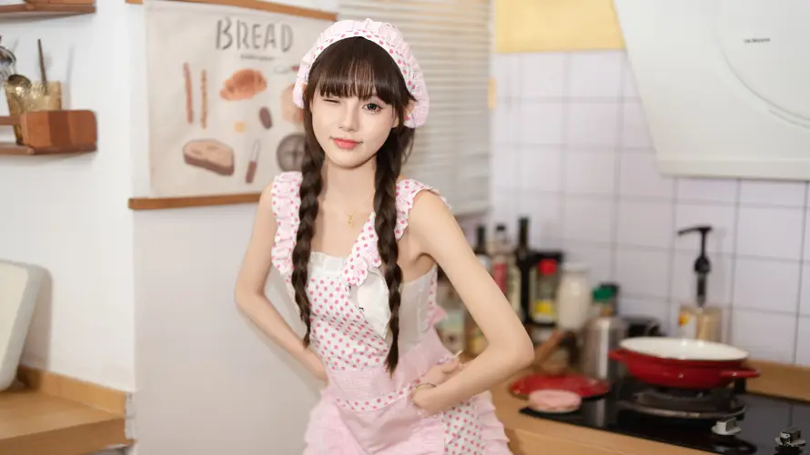 8k厨房壁纸-可爱 - 围裙-少女「哲风壁纸」
