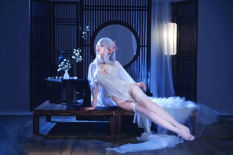 5k优雅壁纸-坐姿 - 夜灯-玉足「哲风壁纸」