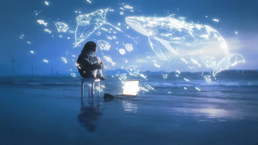 5k夜晚壁纸-女孩 - 星光-椅子「哲风壁纸」