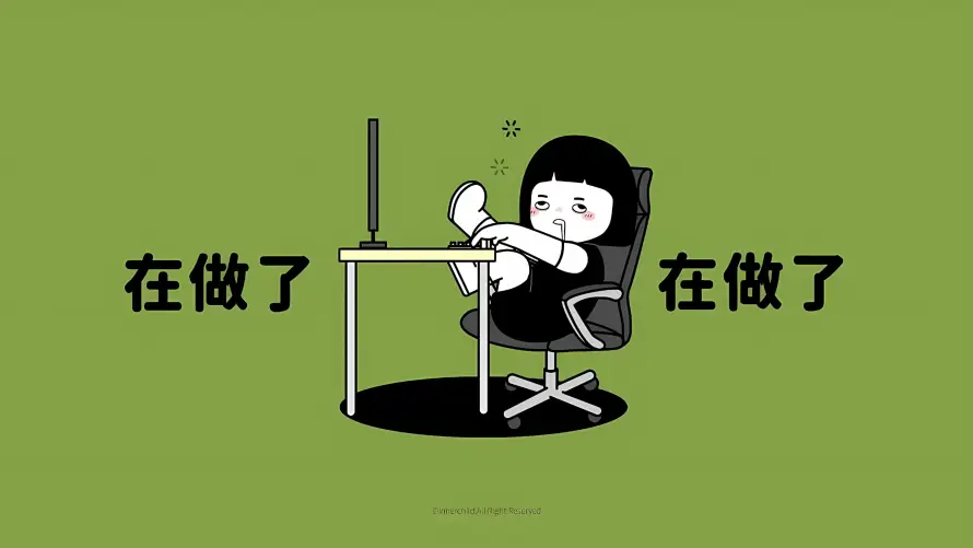 3k卡通壁纸-坐姿 - 文字-电脑「哲风壁纸」