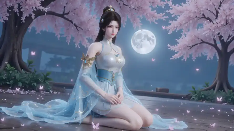 4k仙侠壁纸-夜景 - 月亮-樱花「哲风壁纸」