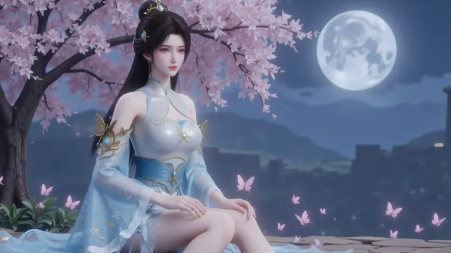 4k仙侠壁纸-古风 - 夜景-樱花「哲风壁纸」