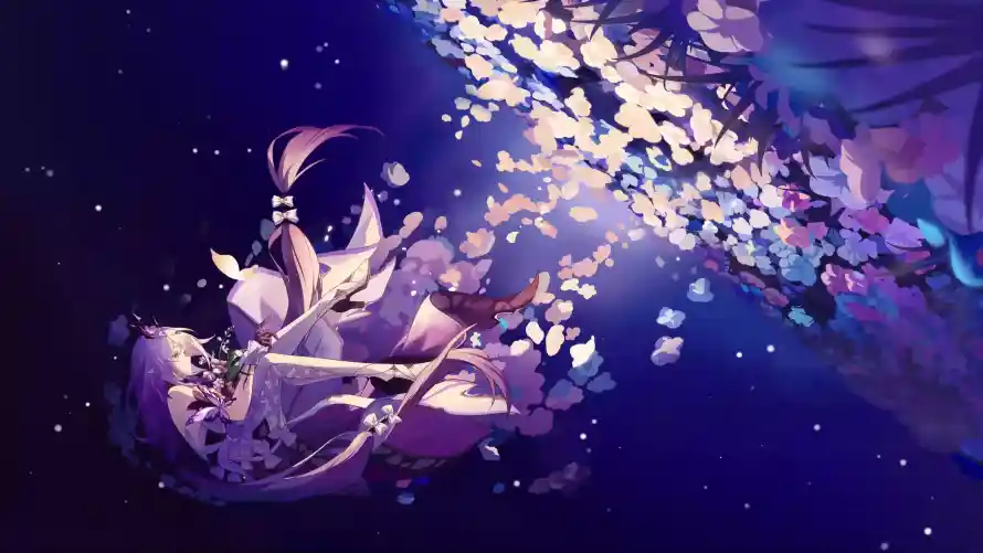 4k发光壁纸-夜空 - 少女-插画「哲风壁纸」