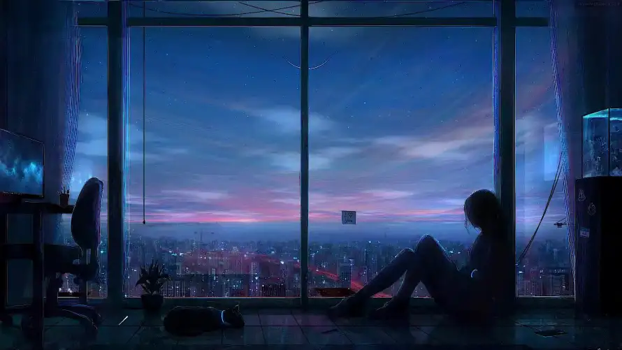 2k剪影壁纸-夜幕 - 夜景-孤独「哲风壁纸」