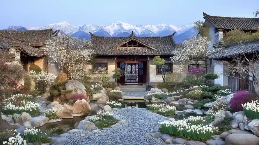 2k假山壁纸-庭院 - 明亮-溪流「哲风壁纸」