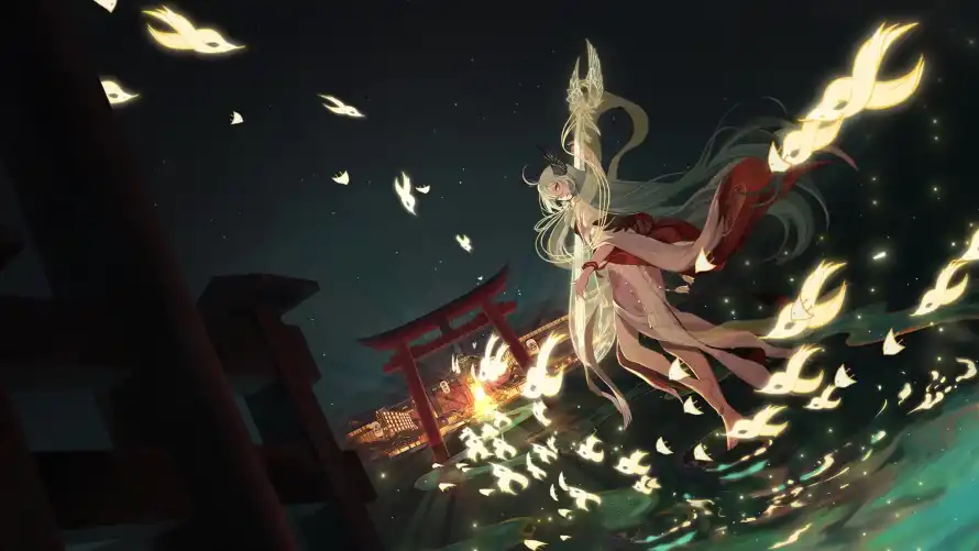 4k和风壁纸-夜晚 - 式神-水面「哲风壁纸」
