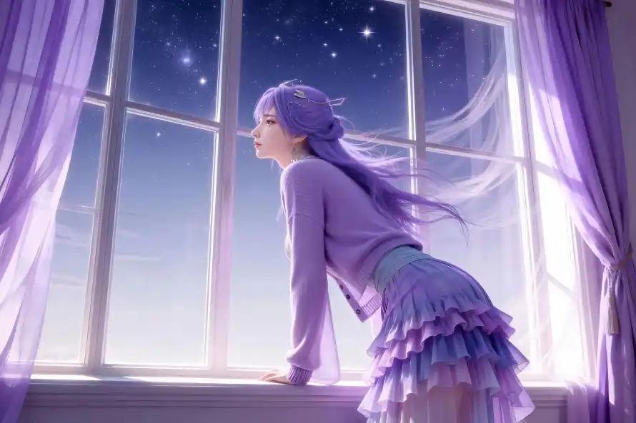 4k动漫壁纸-夜晚 - 夜空-少女「哲风壁纸」