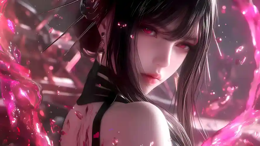 4k长发壁纸-冷酷眼神 - 动漫角色-女性角色「哲风壁纸」
