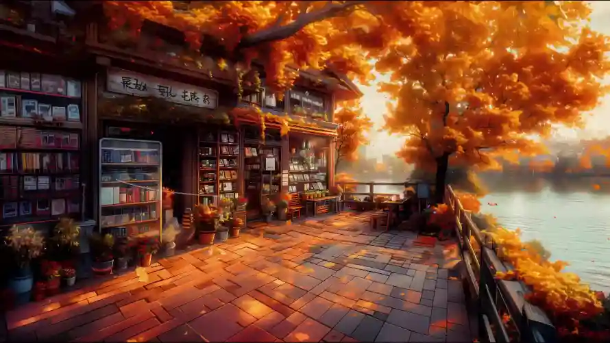 4k書籍壁纸-水邊 - 秋天-花草「哲风壁纸」
