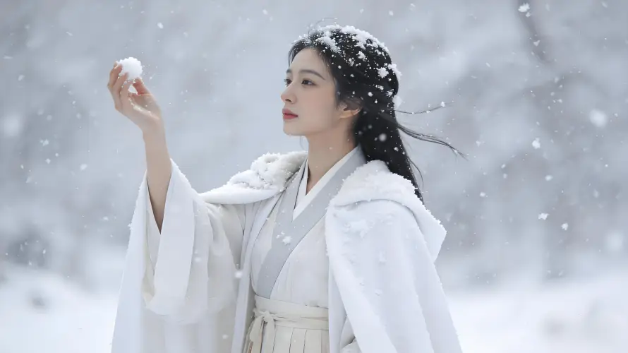 5k冬日壁纸-古风 - 树林-汉服「哲风壁纸」