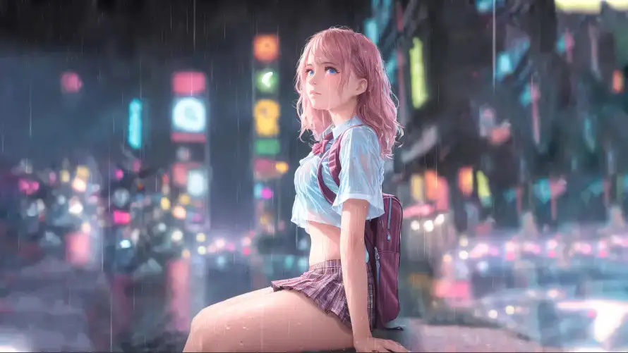 2k下雨壁纸-短裙 - 雨夜-科技感「哲风壁纸」