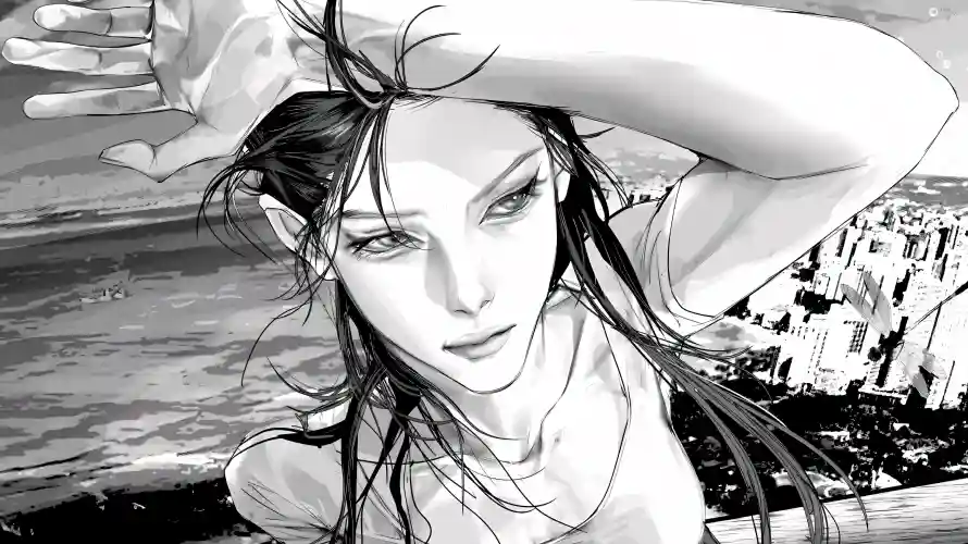 4k插画壁纸-海边 - 海风-长发「哲风壁纸」