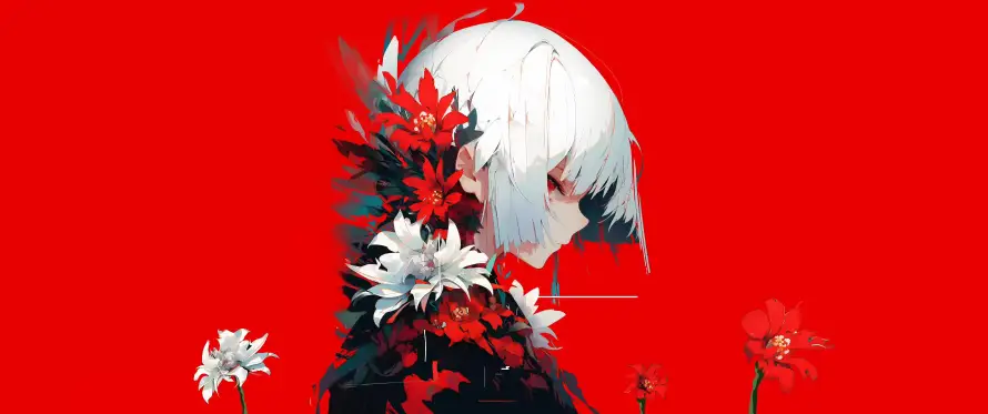 3k插画壁纸-白发 - 艺术-花朵「哲风壁纸」