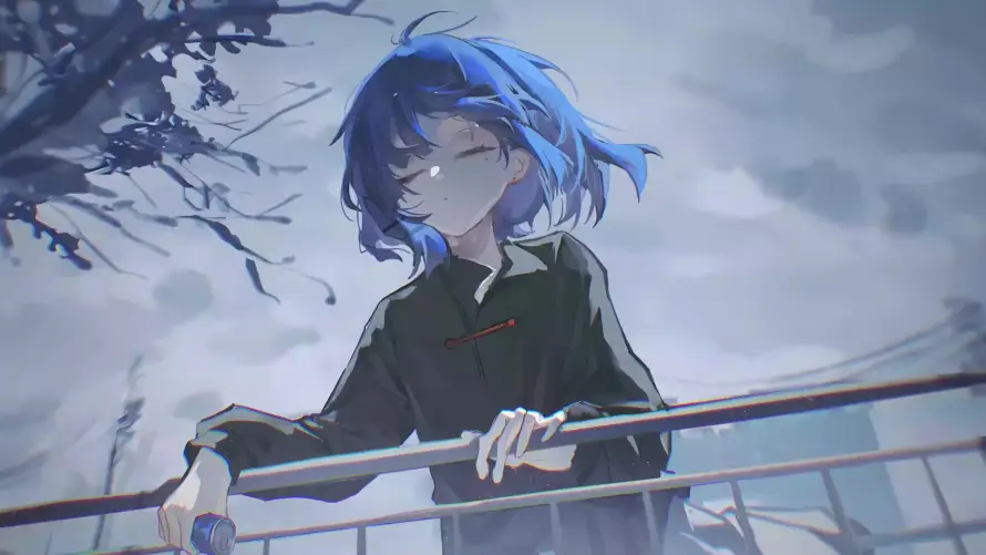 4k天空壁纸-少女 - 忧郁-栏杆「哲风壁纸」