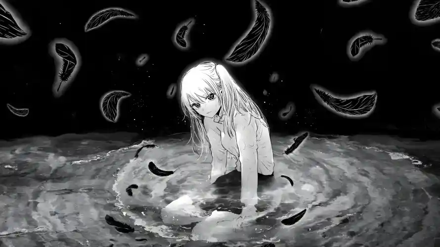 2k单色壁纸-少女 - 插画-水中「哲风壁纸」