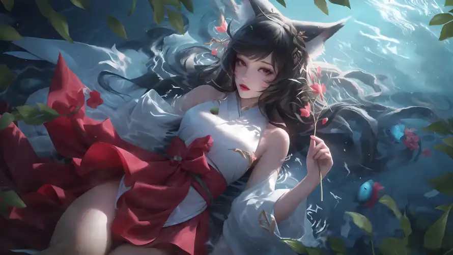 4k九尾壁纸-古风 - 少女-水中「哲风壁纸」
