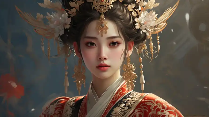 3k汉服壁纸-红色 - 中式发饰-传统服饰「哲风壁纸」