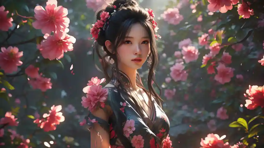 4k国风壁纸 - 花海 - 山茶花 - 东方美学「哲风壁纸」