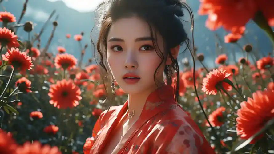 3k古风壁纸-山景 - 花海-阳光「哲风壁纸」