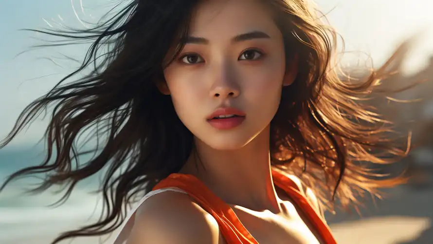 3k2K美女壁纸-Ai绘画 - 写实美女-发丝飘动「哲风壁纸」