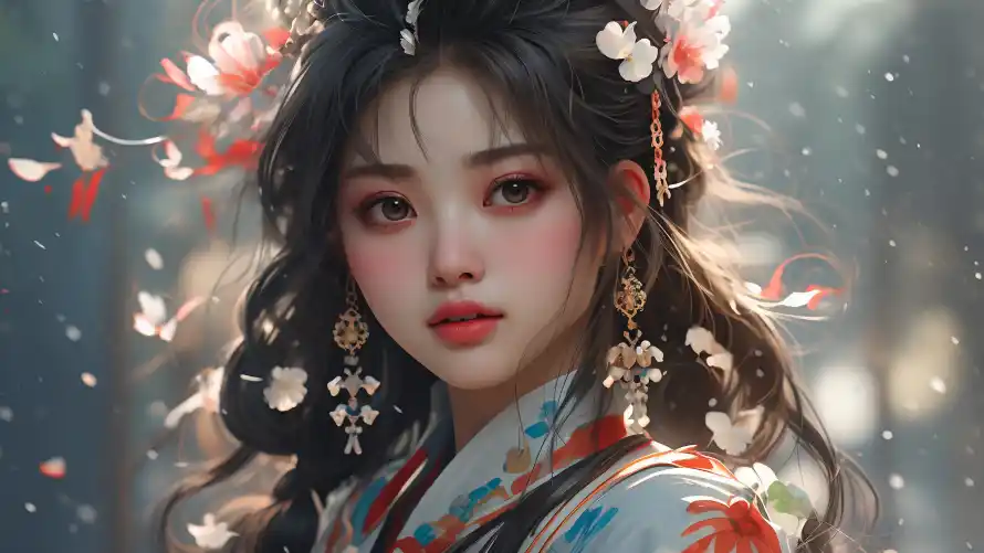 3k发饰壁纸-耳环 - 雪景-2K美女「哲风壁纸」