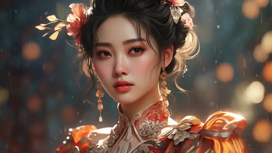 3k中国风壁纸-暖色调 - 2K美女-Ai绘画「哲风壁纸」