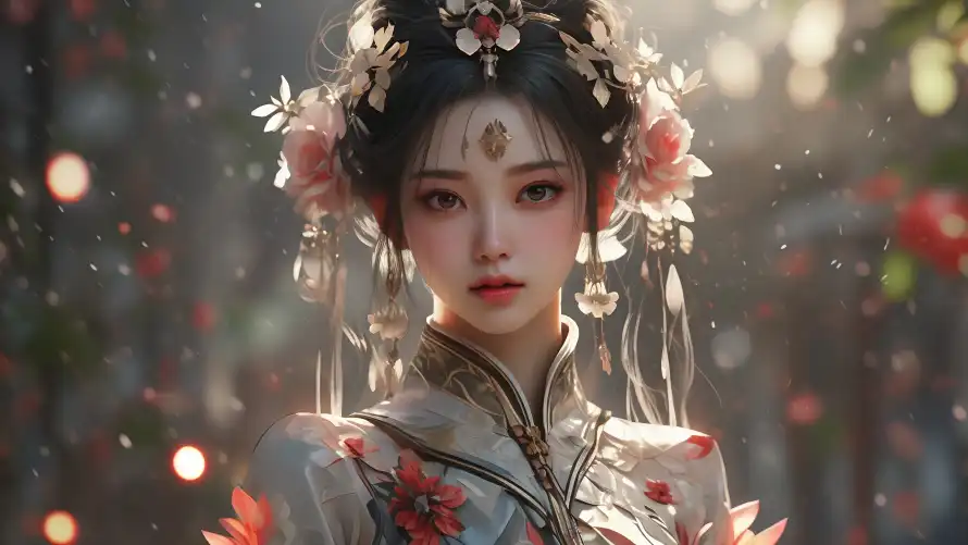3kAi绘画壁纸-东方美学 - 传统服饰-光斑特效「哲风壁纸」