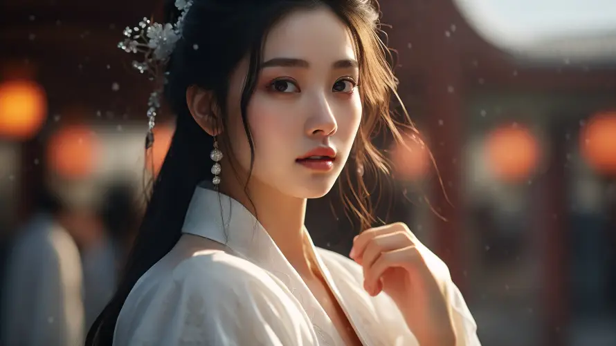 4k发饰壁纸 - 耳环 - 长发 - 中国风「哲风壁纸」