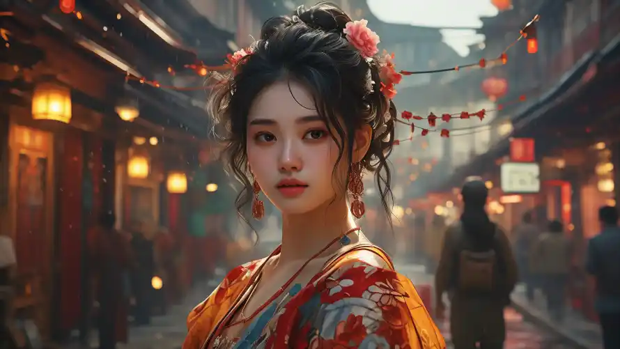 3k唐风壁纸-夜景 - 汉服-红灯笼「哲风壁纸」