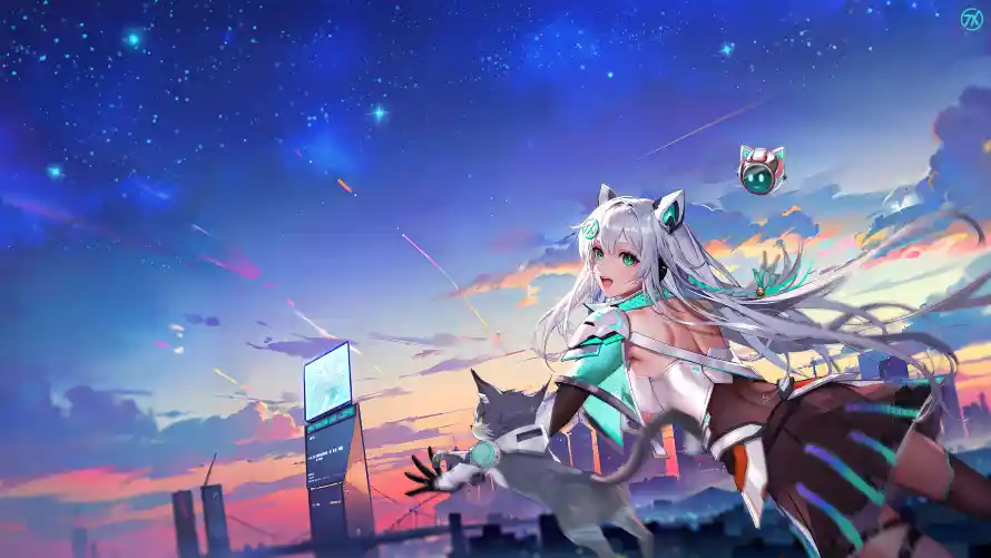 4k天选壁纸-星空 - 猫耳-长发「哲风壁纸」