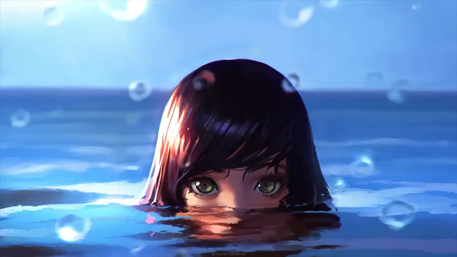 4k油画壁纸-写实风格 - 少女肖像-水中少女「哲风壁纸」