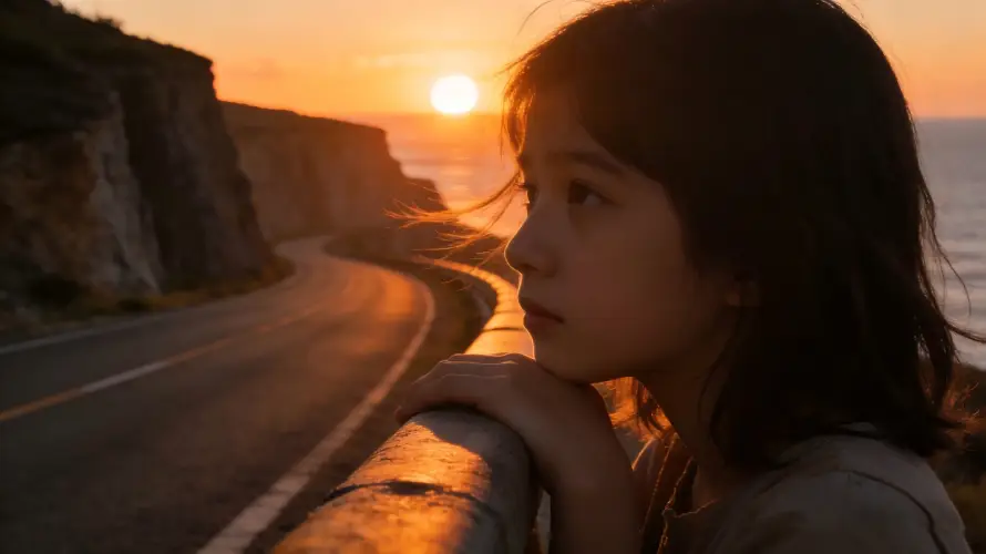 3k人物壁纸-公路 - 夕阳-悬崖「哲风壁纸」