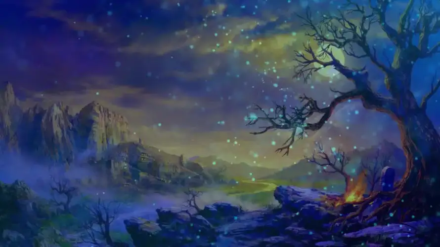 2k动态壁纸-夜景 - 夜空-大树「哲风壁纸」