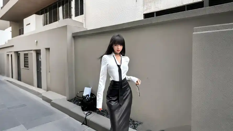 5k美女壁纸-职业装 - 城市街道-时尚穿搭「哲风壁纸」