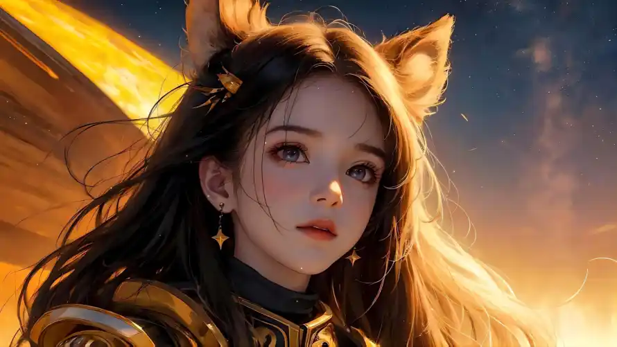 3k少女壁纸-星空 - 狐耳-长发「哲风壁纸」