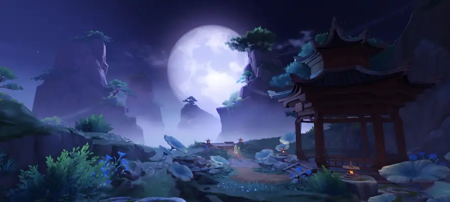 6k亭子壁纸-原神 - 夜晚-夜空「哲风壁纸」