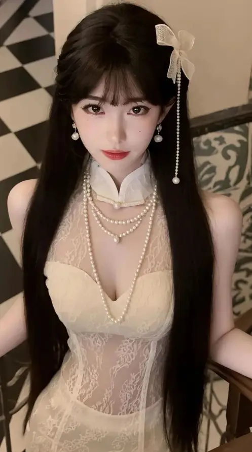 4k室内壁纸 - 旗袍 - 米色 - 美女「哲风壁纸」