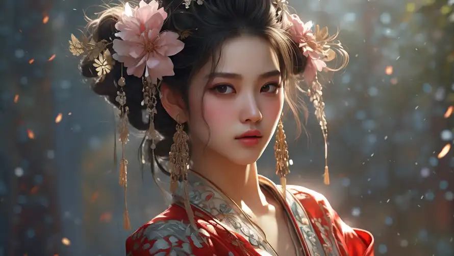 3k光影壁纸-光斑 - 发髻-汉服「哲风壁纸」
