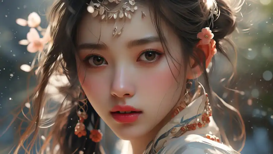 3k光影壁纸-少女 - 林间-桃花「哲风壁纸」