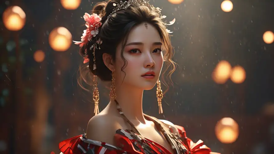3k夜景壁纸-暖光 - 灯笼-红衣「哲风壁纸」