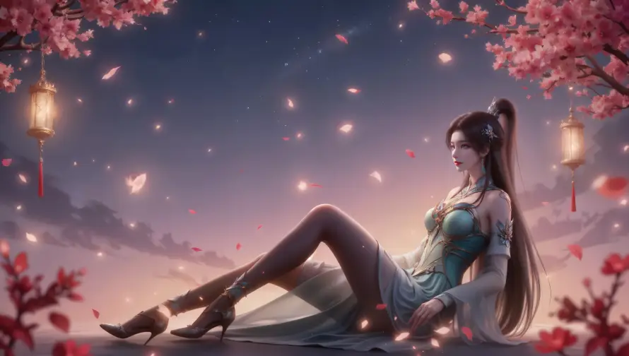 6k古风壁纸-夜色 - 桃花-灯笼「哲风壁纸」